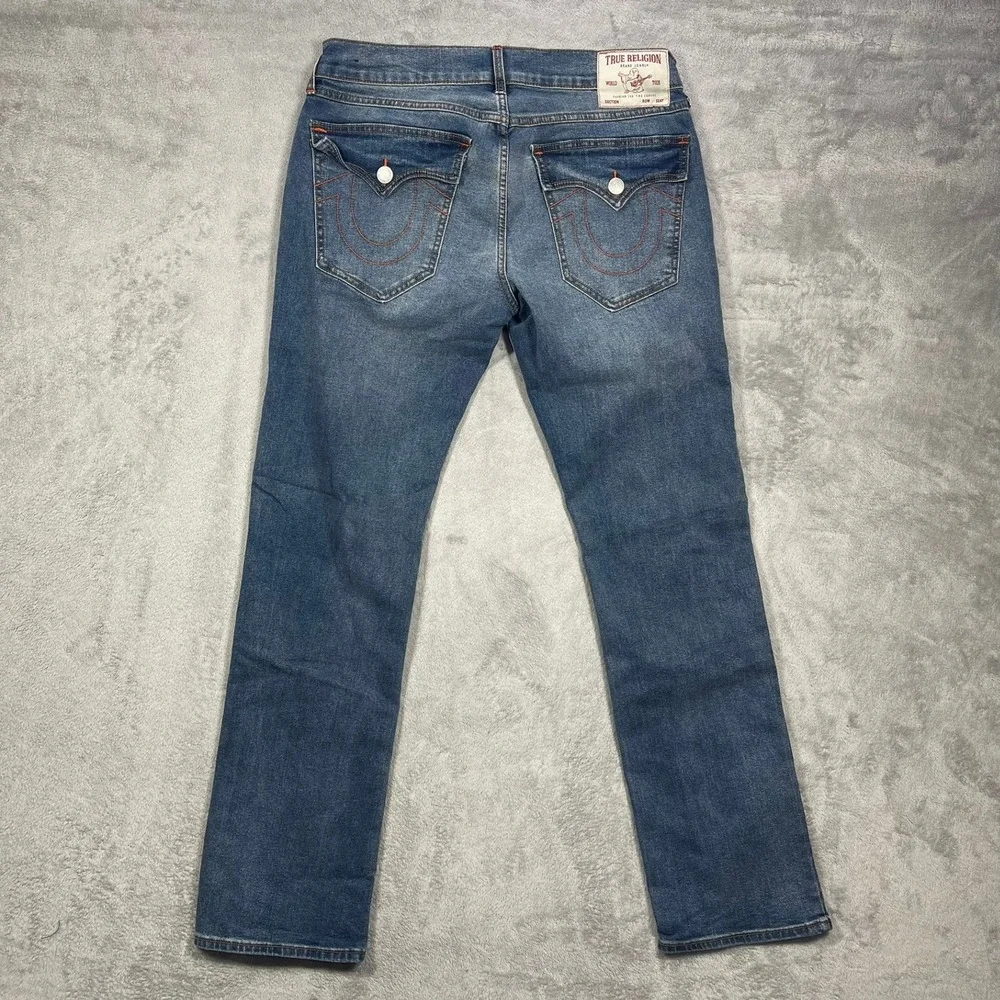 True Religion Ricky Jeans Mens 32 Blue Relaxed Straight Contrast Stitch